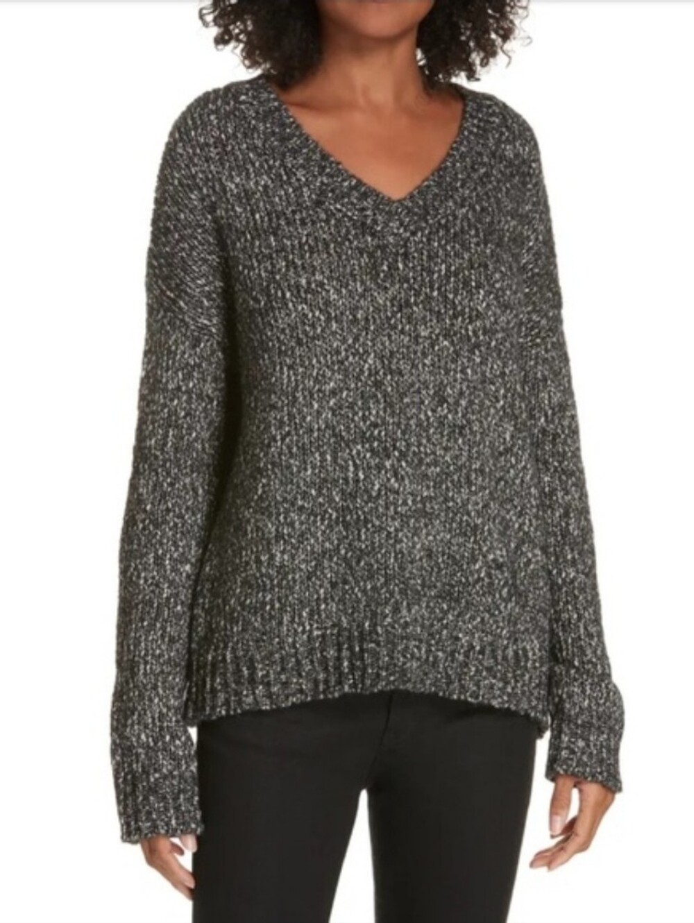 Theory Women's Heathered Gray V-Neck Knit Pullover Sweater Slouchy Size Medium